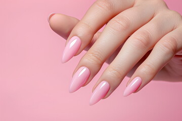 Fototapeta premium Soft purple almond nails for a delicate and feminine look, great for subtle beauty themes and romantic styles