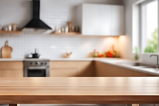 Empty table blurred modern kitchen background
