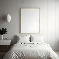 Bedroom Mockup, Wall Frame Mockup, white Paper Size, Modern Home Design Interior, 3D Render