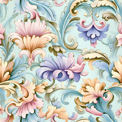 Fototapeta na wymiar abstract floral baroque wallpaper, pastel vintage pattern seamless illustration, wallpaper, art print 