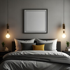 Bedroom Mockup, Wall Frame Mockup, white Paper Size, Modern Home Design Interior, 3D Render