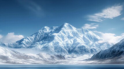 Fototapeta na wymiar capped mountain range against a clear, blue sky
