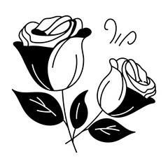 An engaging doodle icon of red roses  - obrazy, fototapety, plakaty