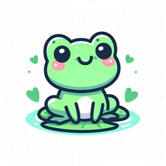 Obraz premium frog on a white background, frog on a leaf, cartoon frog, frog