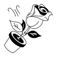 A doodle style icon of rose houseplant 