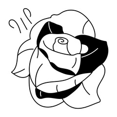 Get this eye catchy doodle icon of blooming rose 