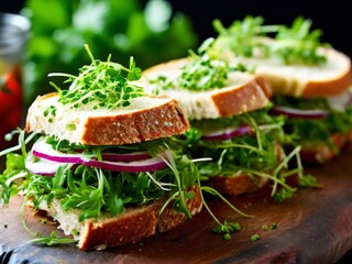   Alfalfa and radish sprouts as healthy nutritious natural addition to sandwiches

