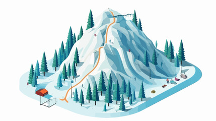 Ski route icon in isometric 3d style on a white background