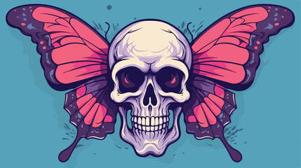 Skull and butterfly wing. Colorful doodle. vector illustration