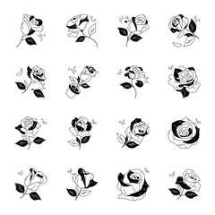 Modern Pack of 16 Blooming Flowers Hand Drawn Icons 

