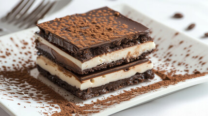 Close-up of a traditional argentinian chocolate and cream layered dessert, elegantly presented - obrazy, fototapety, plakaty