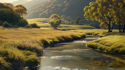 Naklejka premium river winding through a peaceful valley
