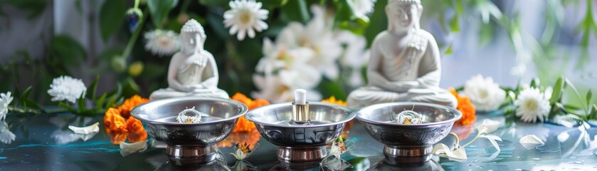 Decorative Buddha bathing altar floral garlands