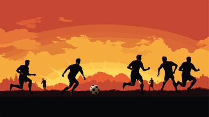 Fototapeta na wymiar Soccer football players in silhouette playing a mat
