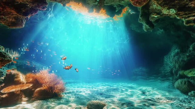 coral reef and diver with fish, video HD 