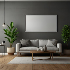 Living Room Mockup, Wall Frame Mockup, white Paper Size, Modern Home Design Interior, luxury Interior 3D Render