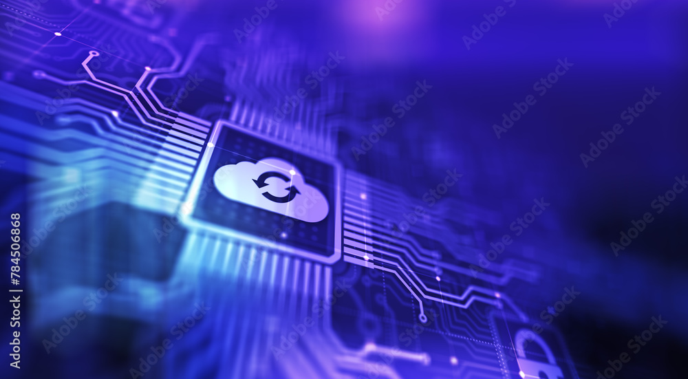 Poster cloud technology computing and data storage concept on virtual screen.