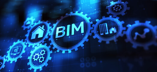 BIM Building Information Modeling Technology concept on virtual screen.