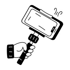 Download doodle icon of a mobile on selfie stick