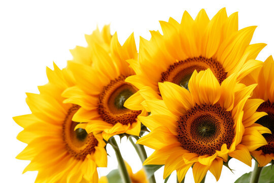 An isolated on a transparent background sunflower amidst lush green leaves with vibrant yellow petals and seeds incorporating the beauty of summer flowers.
