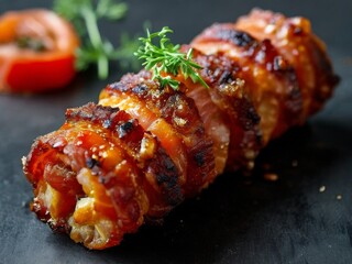 Carrots wrapped in a thin piece of bacon and deep-fried with spices and herbs