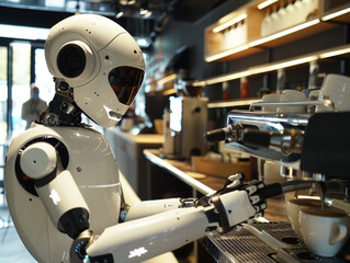Fototapeta premium A cafe where the barista is a friendly robot