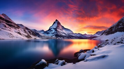 Beautiful natural scenery with the Oeschinensee in the Swiss Alps, near Adelboden.