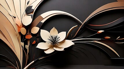 Abstract background, Ikebana art style, brown and black colors.