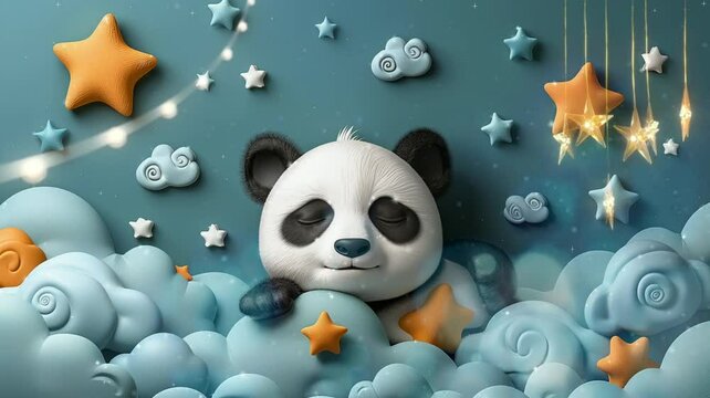 a cozy baby cute panda  is sleeping peacefully.
seamless looping time-lapse 4K video background