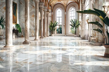 opulent look and feel of marble underfoot, providing a luxurious foundation for interior spaces and serving as a focal point that enhances the overall design aesthetic - 784509659