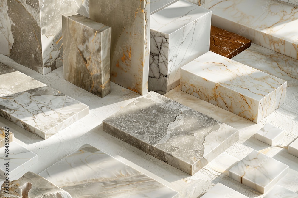 Aufkleber visuals highlighting the unique veining structures of marble, featuring natural variations in color 