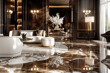 Visuals highlighting the unique veining structures of marble, featuring natural variations in color and pattern that create a sense of movement and visual interest - 784509832