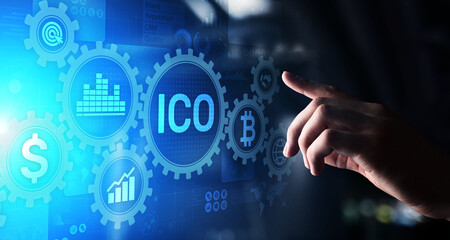 ICO - Initial coin offering, Fintech, Financial and cryptocurrency trading concept on virtual...