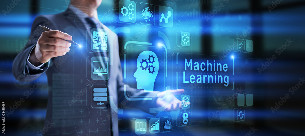 Poster machine learning ai artificial intelligence neural network technology concept.