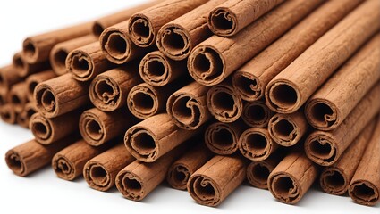 Ceylon cinnamon.Cinnamon sticks isolated on white background. Cinnamon roll and powder. Spicy spice for baking, desserts and drinks. Fragrant ground cinnamon. Close-up.