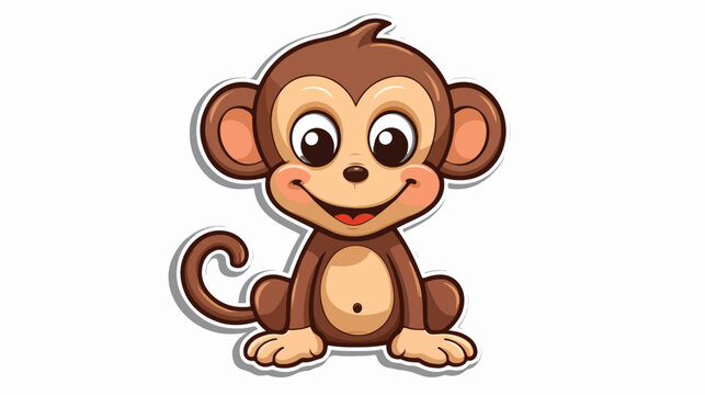 Sticker monkey 2d flat cartoon vactor illustration