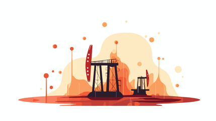 Stylized icon of the oil rig with fountains spurtin - obrazy, fototapety, plakaty