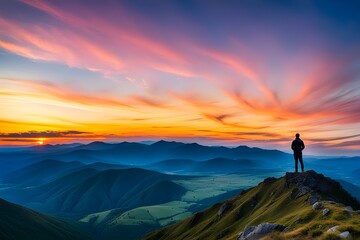 person standing on top of a mountain