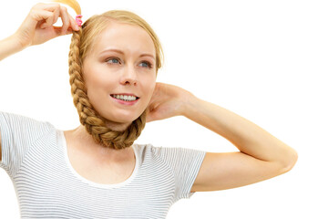 Blonde girl with braid hair - 784513844