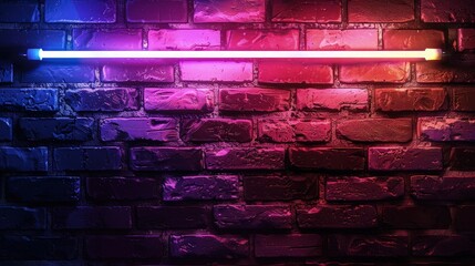  A vibrant abstract background with a textured brick wall dominating the scene. A sleek tube light runs horizontally across the middle, casting a soft glow onto the surrounding area.  - obrazy, fototapety, plakaty