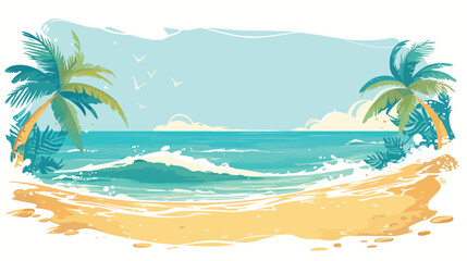 Fototapeta na wymiar Summer Beach Watercolor Clipart 2d flat cartoon vac