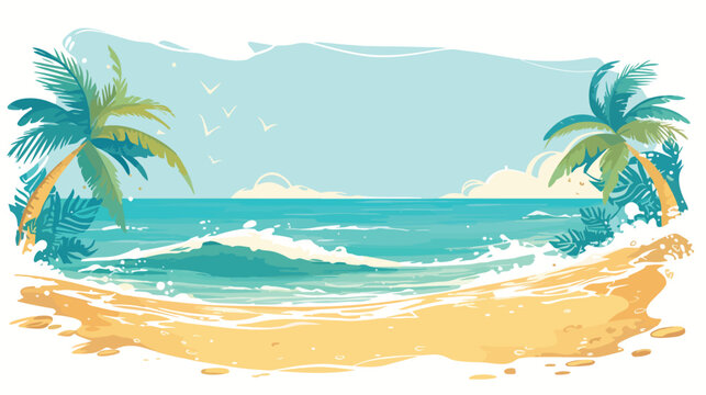 Summer Beach Watercolor Clipart 2d flat cartoon vac