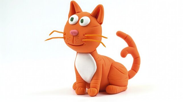  A delightful image of a baby toy cat made with a soft costume, sitting sweetly on a pristine white background. 