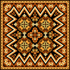 Vector abstract decorative ethnic ornamental illustration. Colorful square carpet