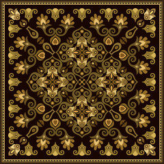 Vector abstract decorative ethnic ornamental illustration. Colorful square carpet