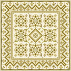 Vector abstract decorative ethnic ornamental illustration. Monochrome square carpet - obrazy, fototapety, plakaty