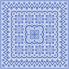 Vector abstract decorative ethnic ornamental illustration. Monochrome square carpet