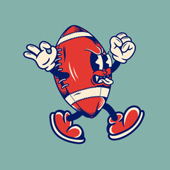 Retro character design of rugby ball