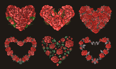 Floral hearts set labels colorful