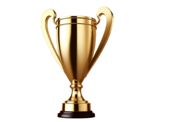 Winner golden trophy cup on transparent background. Triumph champions, celebration sports winner awards.